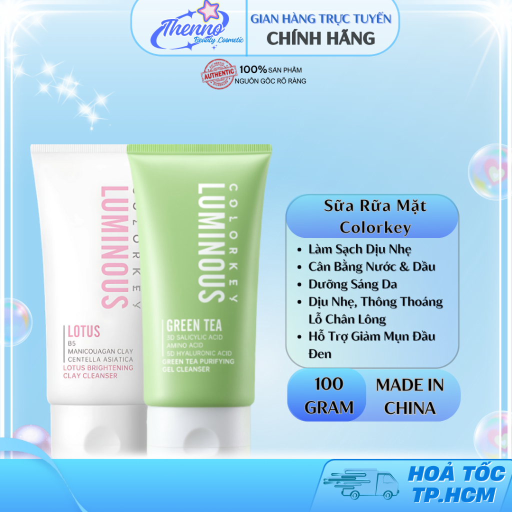 Sữa Rửa Mặt Làm Sạch Sâu,Giữ Ẩm Colorkey Luminous 2% PHA 1% Niacinamide 100gr