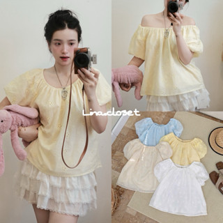 Áo Babydoll Ren Xô Boi Hoa Thêu Tay Bồng Mặc 2 Kiểu 4 Màu Siêu Xinh MELA TOP