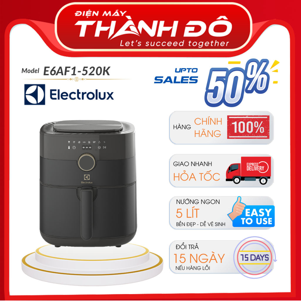 [CHÍNH HÃNG] [CHÍNH HÃNG] Nồi chiên không dầu Electrolux E6AF1-520K - Dung tích giỏ chiên 5 lít - 8 