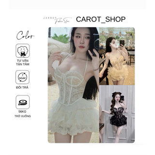 VN45 ( DEAL MỞ BÁN) Set áo yếm ren hoa thiết kế mix chân váy sóng bèo sexy có gọng- có mút- kèm khuy đá by CarrotShop
