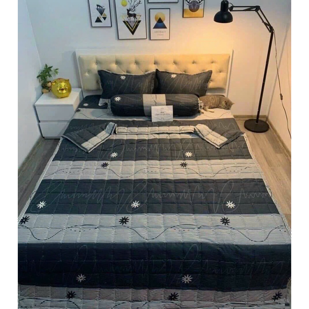 Ga trải giường cotton poly bọc đệm 1m6x2m, mẫu đào cầu vồng