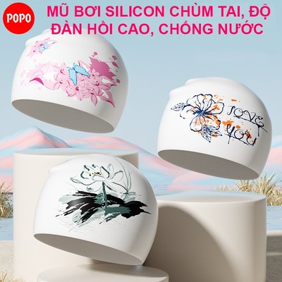 Mũ bơi silicon nữ POPO CA65 đàn hồi cao, co giãn tốt, chống thấm nước, dễ dàng sử dụng
