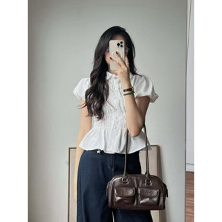 Áo Babydoll Linen Nữ Tay Bồng Cúc Bọc Dáng Xoè Tiểu Thư - TNS