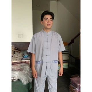 ĐỒ LAM ĐI CHÙA  Lãnh Tựu Cổ Tàu thêu túi tay ngắn dành cho nam