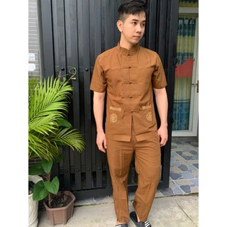 ĐỒ LAM ĐI CHÙA  Lãnh Tựu Cổ Tàu thêu túi tay ngắn dành cho nam