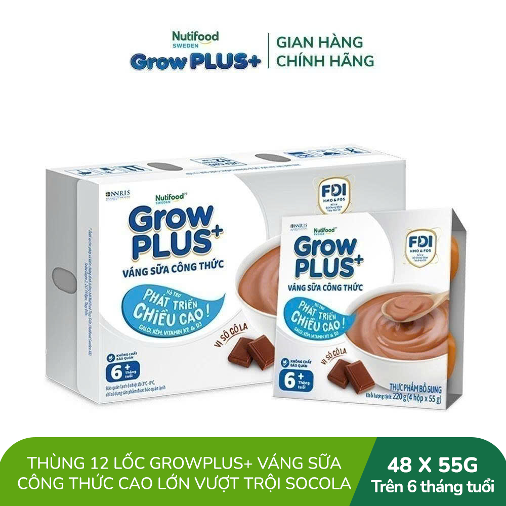 [Livestream KOL] Thùng 12 lốc GrowPLUS+ Váng sữa công thức Cao lớn vượt trội Socola (55g x 48 hộp)