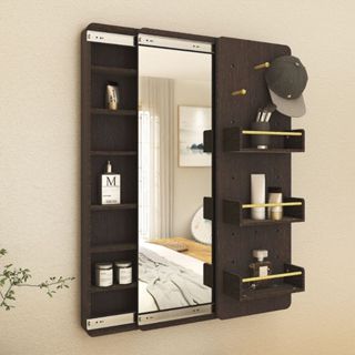 Tủ trang điểm treo tường kết hợp gương trượt bảng pegboard hình chữ nhật 35-50x14x120cm