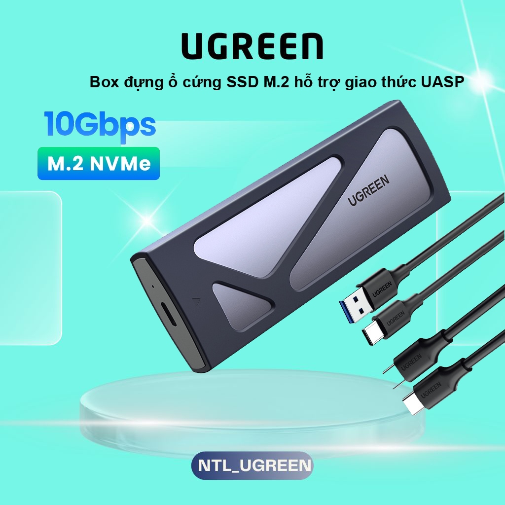 Hộp Box M.2 Ugreen CM400 USB C 3.1 GEN 2 Sata /NVMe + NGFF 10Gbps loại Vỏ Nhôm Chính hãng