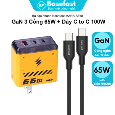 Bộ sạc nhanh Type c 65W 3 cổng Basefast Công nghệ gan siêu bền cho phone 15 16 laptop samsung Xiaomi