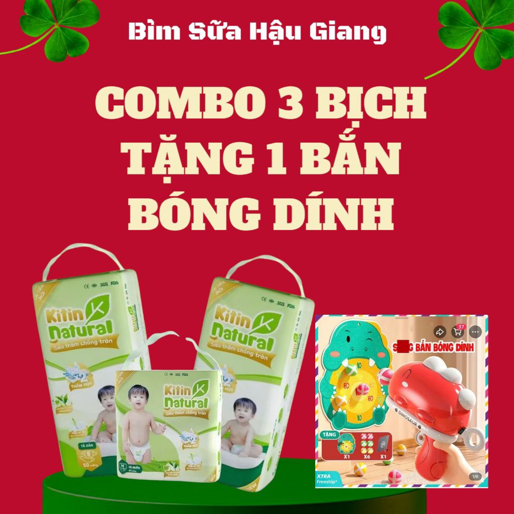 Tã / Bỉm KITIN NATURAL [ COMBO 3 BỊCH TẶNG 1 QUÀ BẮN BÓNG DÍNH] đủ size