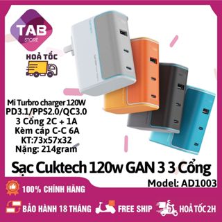 Sạc Cuktech 120w 3 Cổng (2C+1A) Mi turbro 120W PD3.1/PPS2.0/QC AD1003 - Bảo Hành 18 Tháng