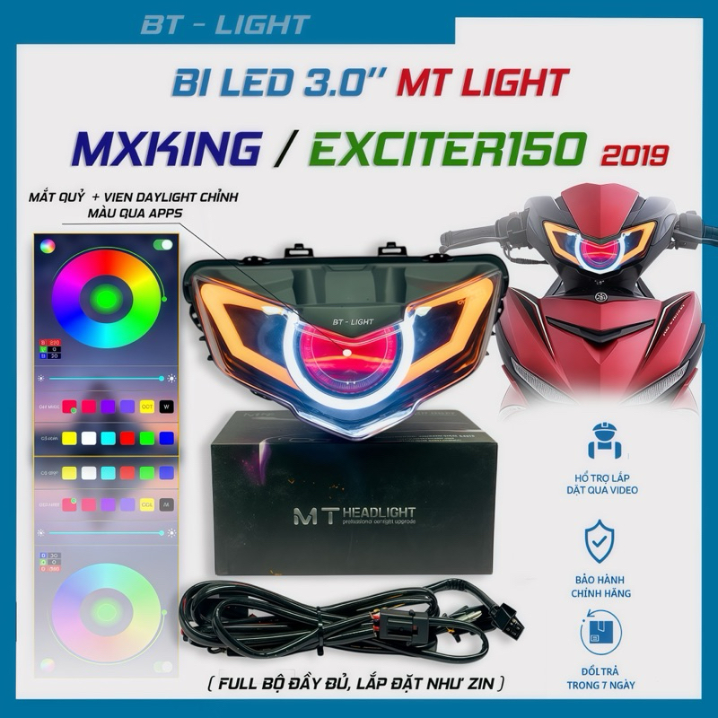 Đèn Bi LED 3.0" MT Light Exciter150 2019 Mẫu Viền Daylight Cánh Chim Chỉnh Màu qua Apps Full Bộ Đầy 