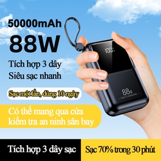 Pin dự phòng mini nhỏ gọn, di động, dung lượng 50000mAh, pin sạc nhanh 88W và PD 20W, đi kèm 2 dây sạc