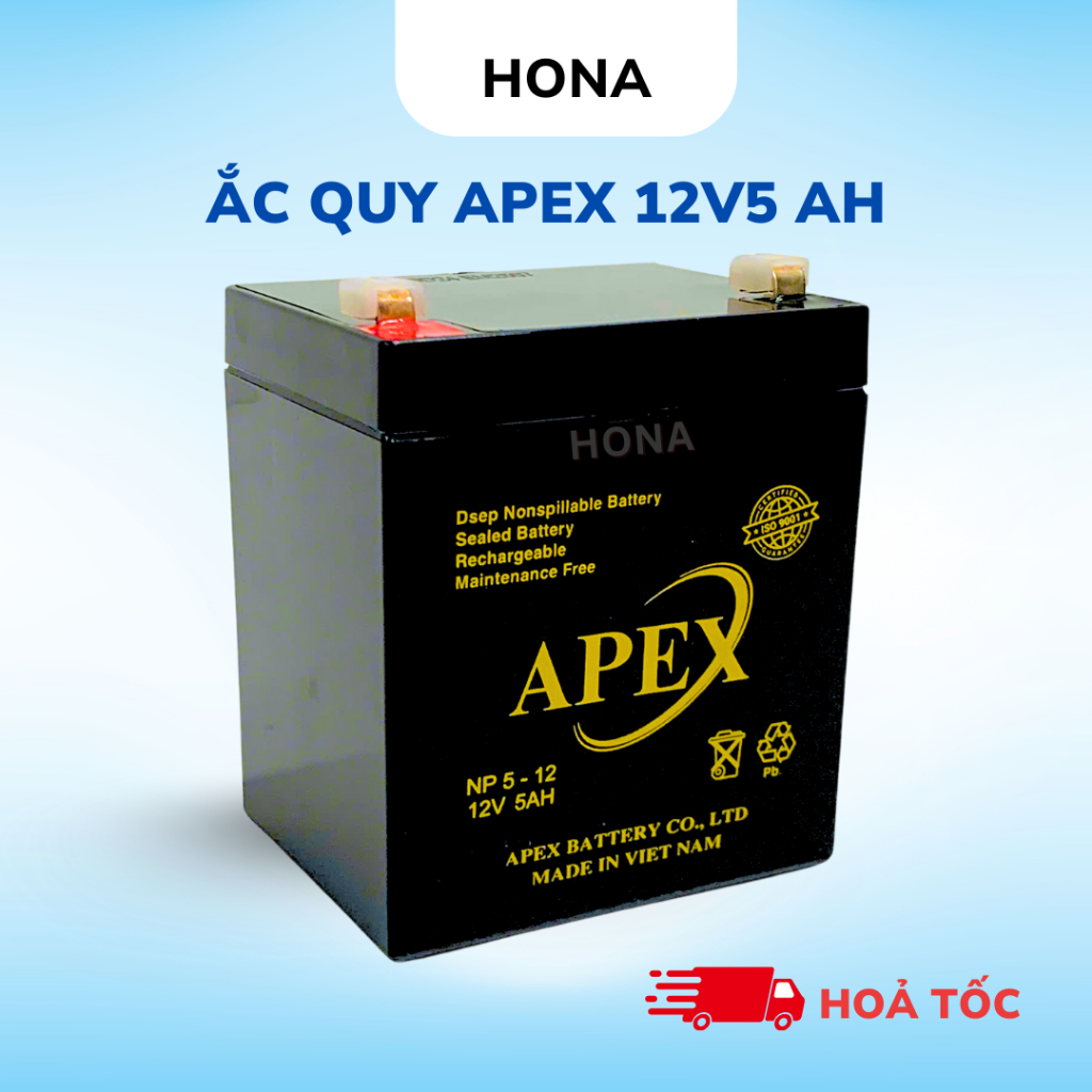 Thiết bị an toàn điện 12V5 Ah APEX NP5-12 Chính Hãng dùng Cho Loa Kéo, Quạt Sạc, Xe Đồ Chơi