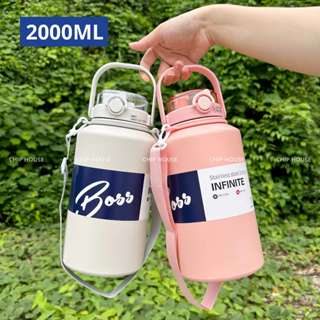 Bình Giữ Nhiệt BOSS Nâng Cấp 2000ML, Bình Đựng Nước Dung Tích Lớn 2 Kiểu Uống Tặng Kèm Dây Đeo Sticker - B132