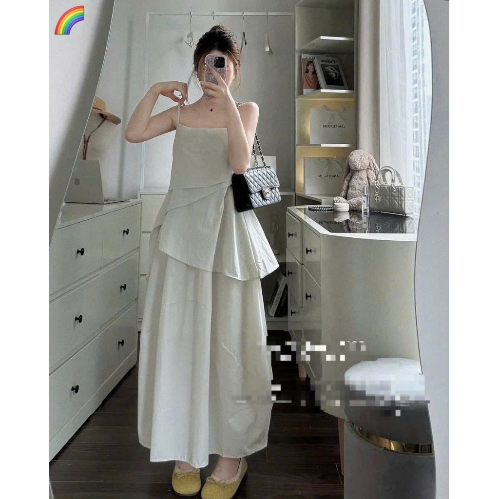 SET 2S THÔ XẾP LY TẦNG MIX CHÂN VÁY SUÔNG DÀI