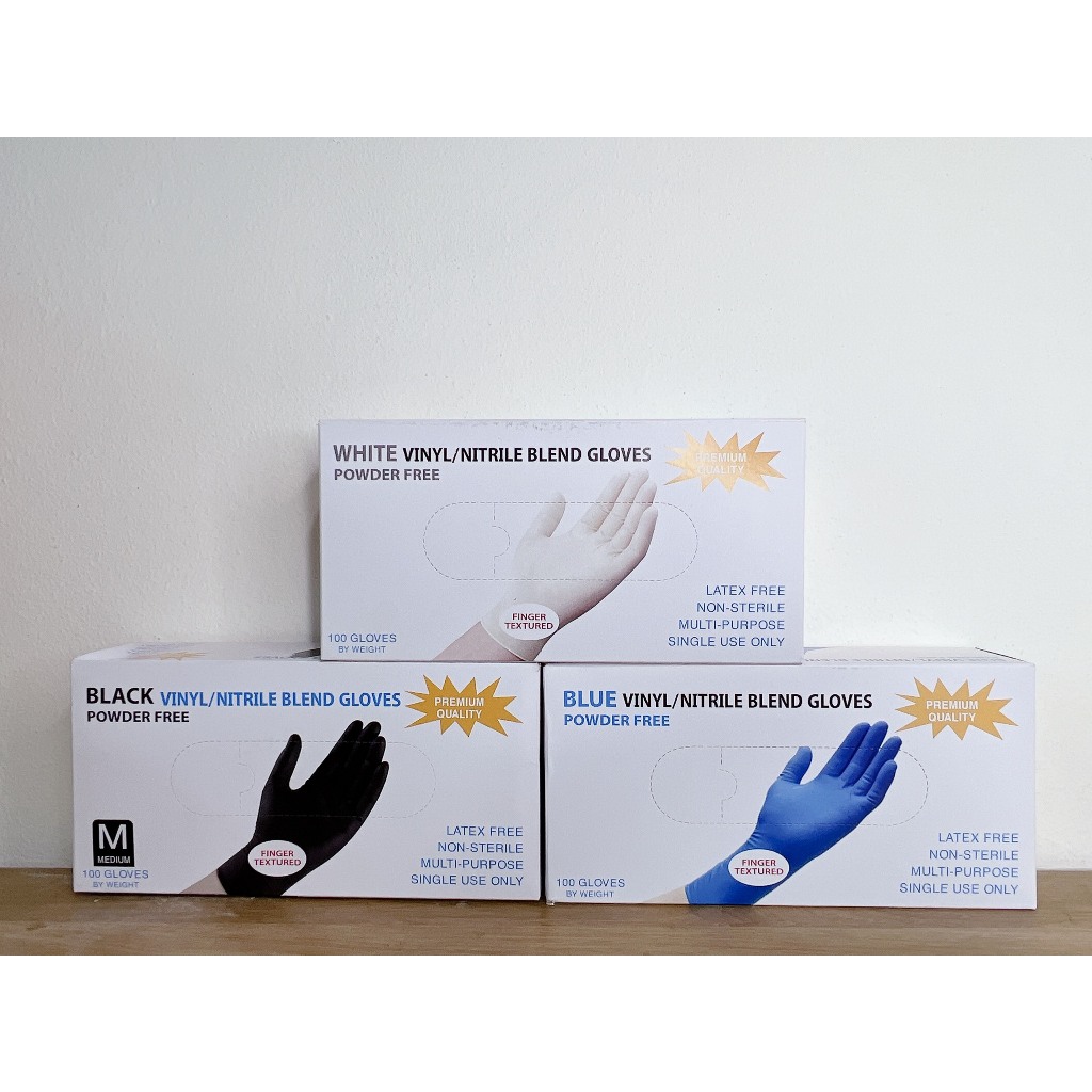 Hộp 100 Chiếc Găng Tay Đen Trắng  Cao Su Không Bột Bao Tay Cao Su Không Bột Đen Nhám Làm Tóc Nấu Ăn Spa Phun Xăm Hàng L1