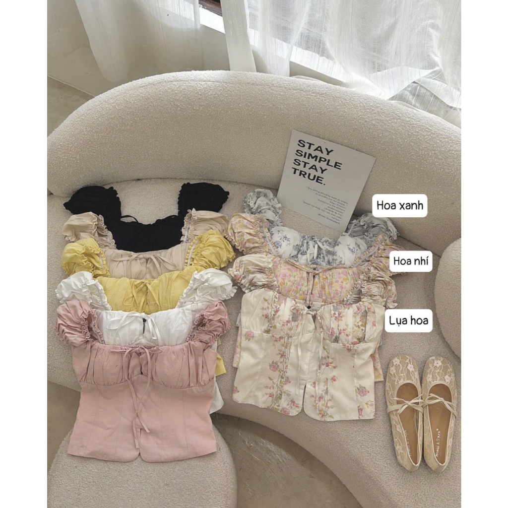 KATIE TOP -  Áo croptop tay con nhún chất linen ướt, phía sau có chun co dãn size SML | BigBuy360 - bigbuy360.vn