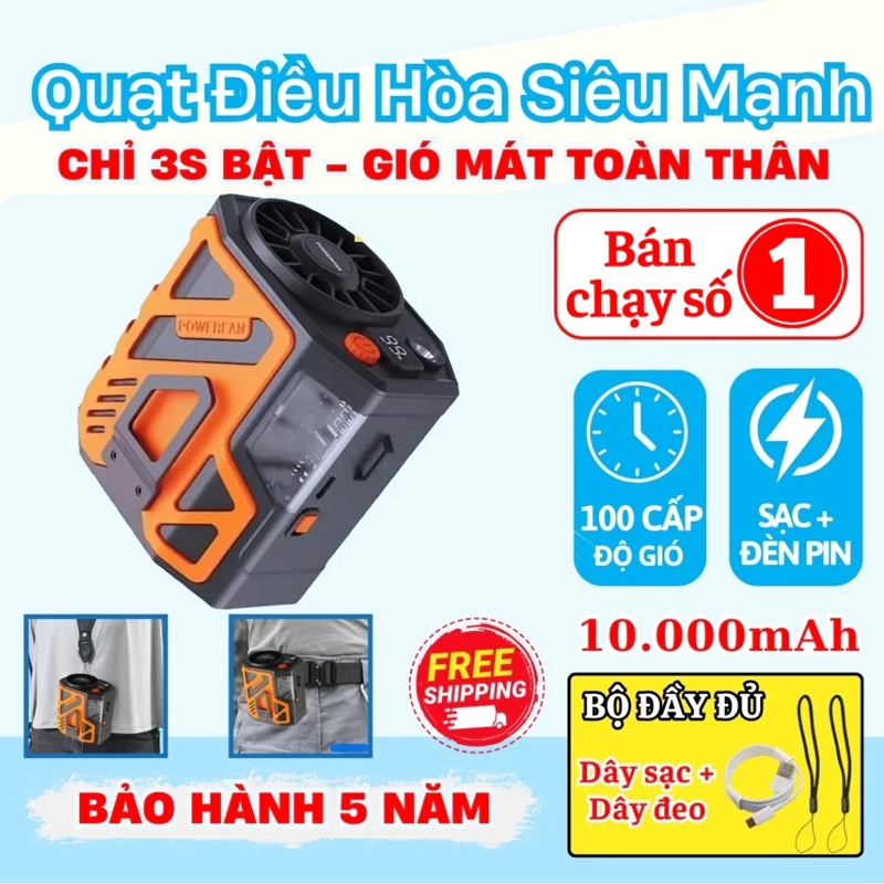 Quạt áo điều hòa cao cấp kiêm sạc dự phòng Z08, Quạt đeo thắt lưng dung lượng pin 12.000mAh siêu mát