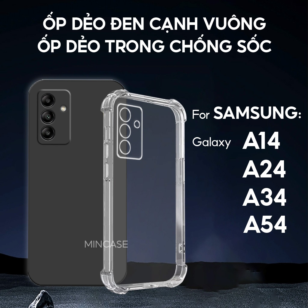 Ốp lưng Samsung A14, A24, A34, A54 dẻo trong suốt, chống sốc, tpu cạnh vuông dẻo mềm bảo vệ camera