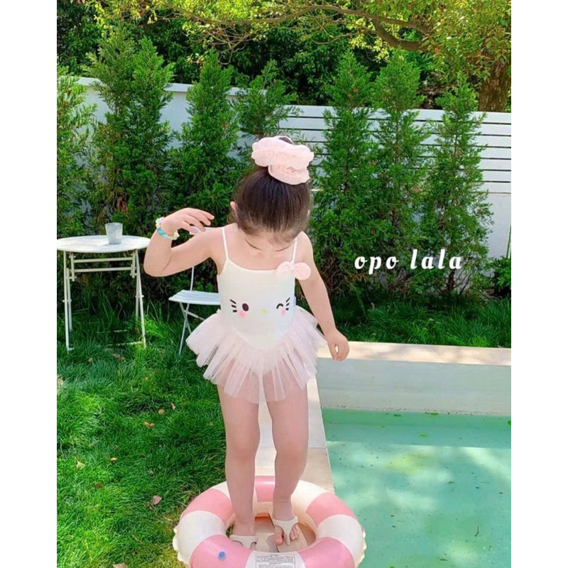 BIKINI 2 DÂY KITTY TRẮNG VOAN BỒNG XOÈ CHO BÉ GÁI NEW 20