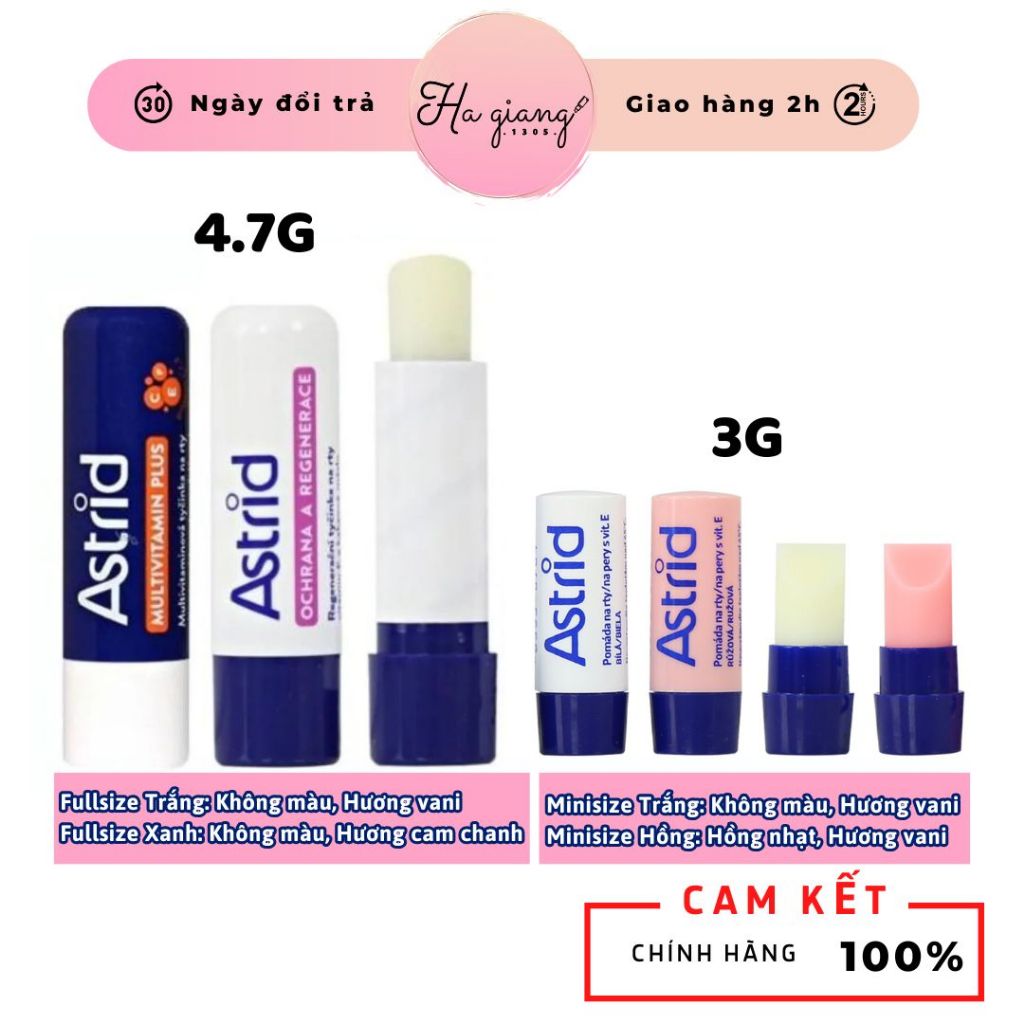 Son dưỡng môi mỡ hươu Astrid 4,7g - 3g giúp dưỡng môi mềm và hồng hào, Son dưỡng Astrid dưỡng môi