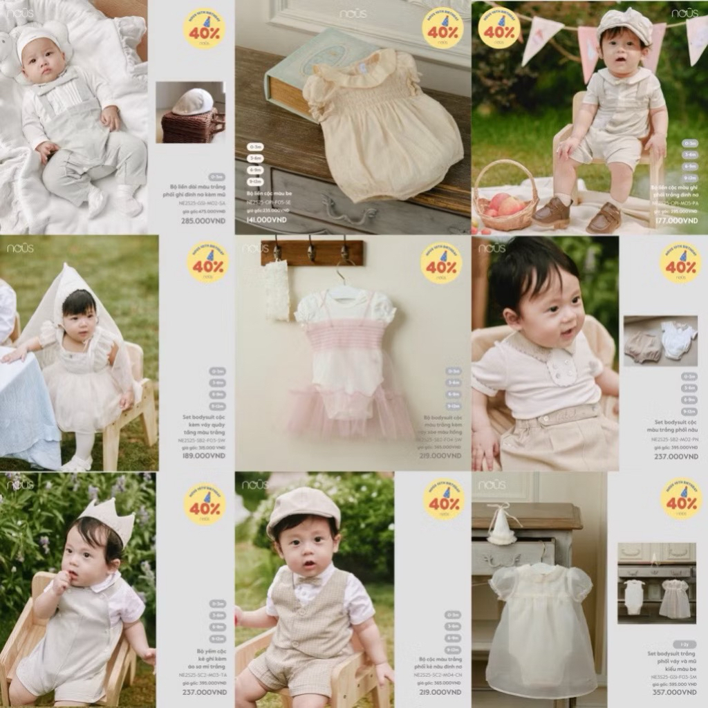 [Nous Party 2025 ] Bộ quần áo dài công tử, công chúa cho bé từ 6-9m đến 18-24m