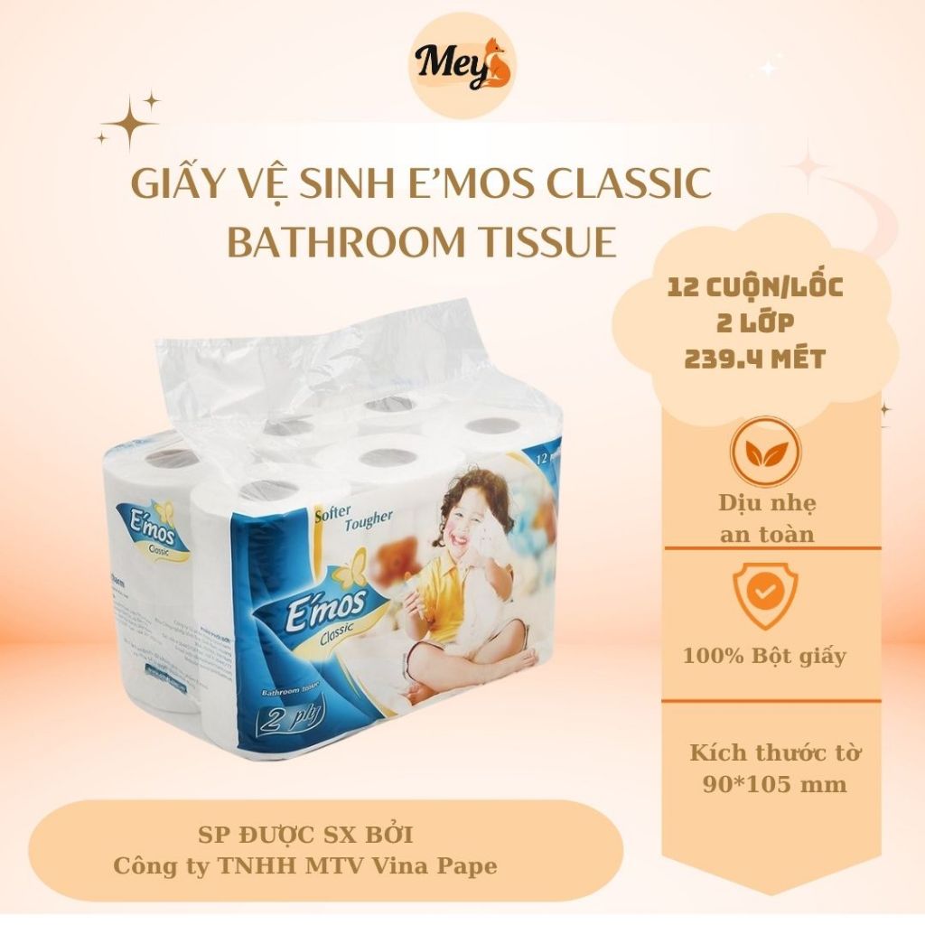 Giấy Vệ Sinh Emos Classic 12 Cuộn 2 Lớp Mềm Mịn Siêu Thấm Hút