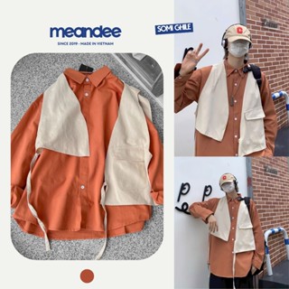 Áo Sơ Mi Nam Nữ Meandee Sơ Mi Kaki Cam Đất Form Rộng Big Size Có Cổ Unisex Không Nhăn Dáng Suông Kèm Ghi Lê - SMCD1
