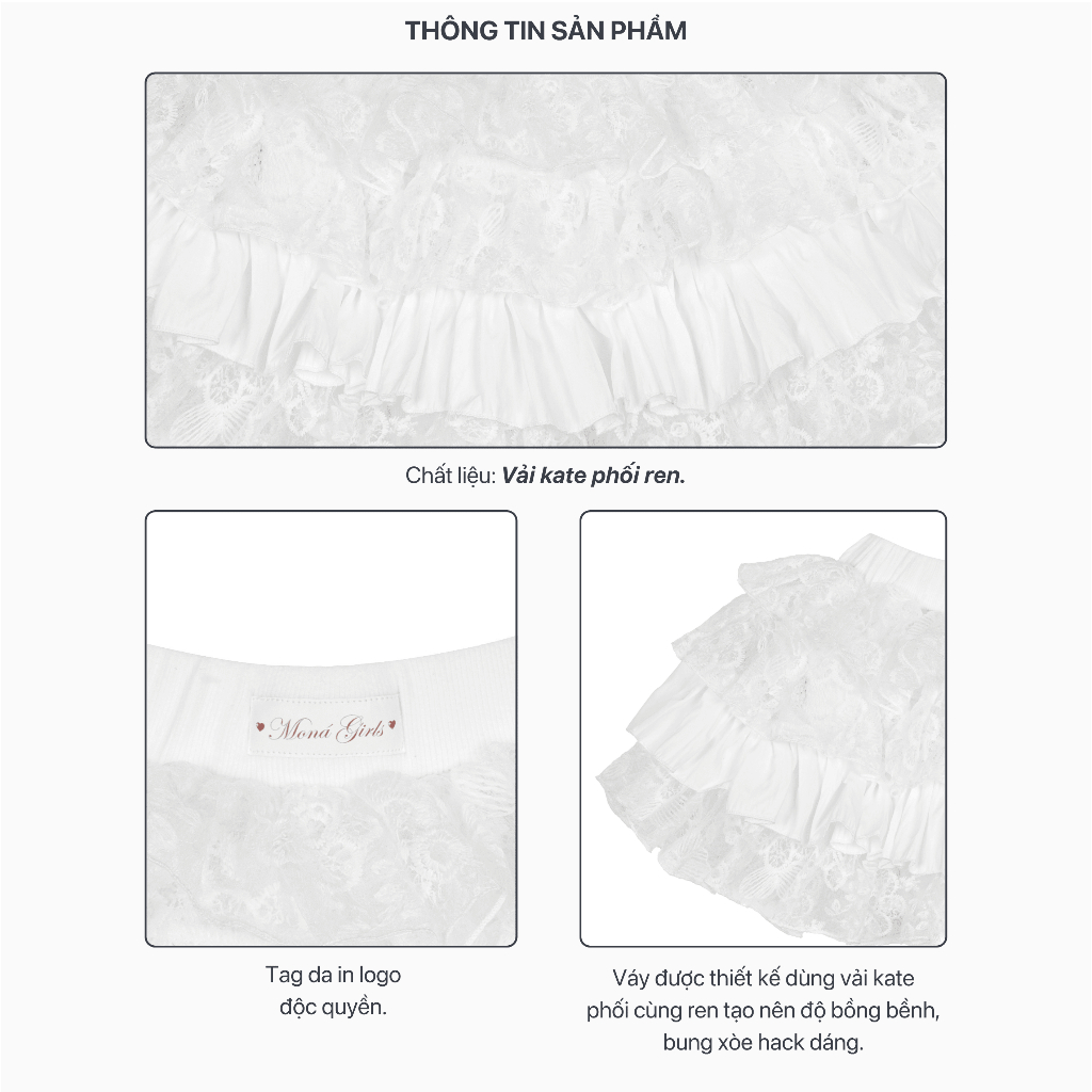 Chân váy nữ MONÁ nhún bèo nhiều tầng vải kate phối ren hoạ tiết thêu hoa - SORA SKIRT | BigBuy360 - bigbuy360.vn