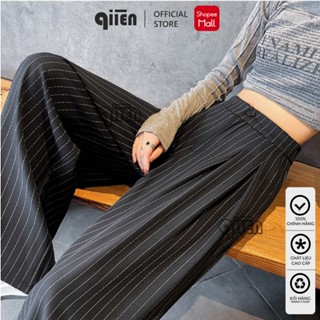 Quần Ống Rộng Suông Kẻ Sọc QIIEN, Quần Tây Suông Ống Rộng, Chất Vải Mềm Mịn, Dễ Phối Đồ, Tôn Dáng Cực Đẹp