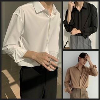 Áo sơ mi nam nữ vải lụa dài tay form rộng unisex phong cách Hàn Quốc AS03