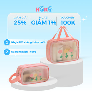  Túi Đựng Mỹ Phẩm 2 ngăn HOKO trong suốt Chống Thấm Nước chất liệu nhựa PVC túi du lịch đa năng tiện lợi 