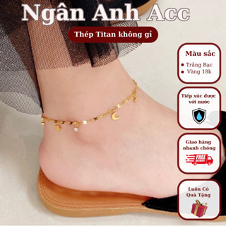  Vòng chân nữ MOORY trăng sao phối đá xen kẽ dễ thương lắc chân mạ vàng 18k titan không phai màu đen gỉ Ngân Anh Acc C38 