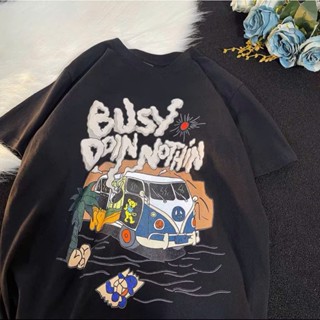 Áo thun phông nữ nam form rộng chất liệu cotton khô in hình busy dorinothing