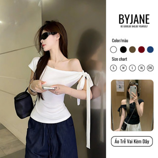 Áo Thun Nữ Trễ Vai Ôm Body Thắt Nơ Chất Cotton Mịn BYJANE - 666