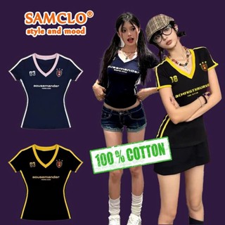 Áo thun thể thao nữ Y2K SAM CLO form BABY TEE co dãn 2 chiều 100% cotton kiểu jersey ôm body tôn dáng CỔ TIM SỐ 03