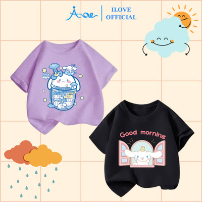 [MỚI] Áo thun cộc tay cho bé gái AORE, Áo phông tay ngắn in hình CINAMONROLL chất COTTON mềm mịn, thoáng mát 9-36kg