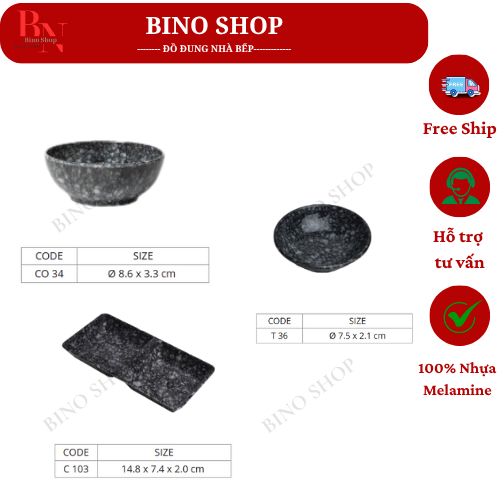 10 Chén Chấm Nhựa Melamine Vân Đá Đen