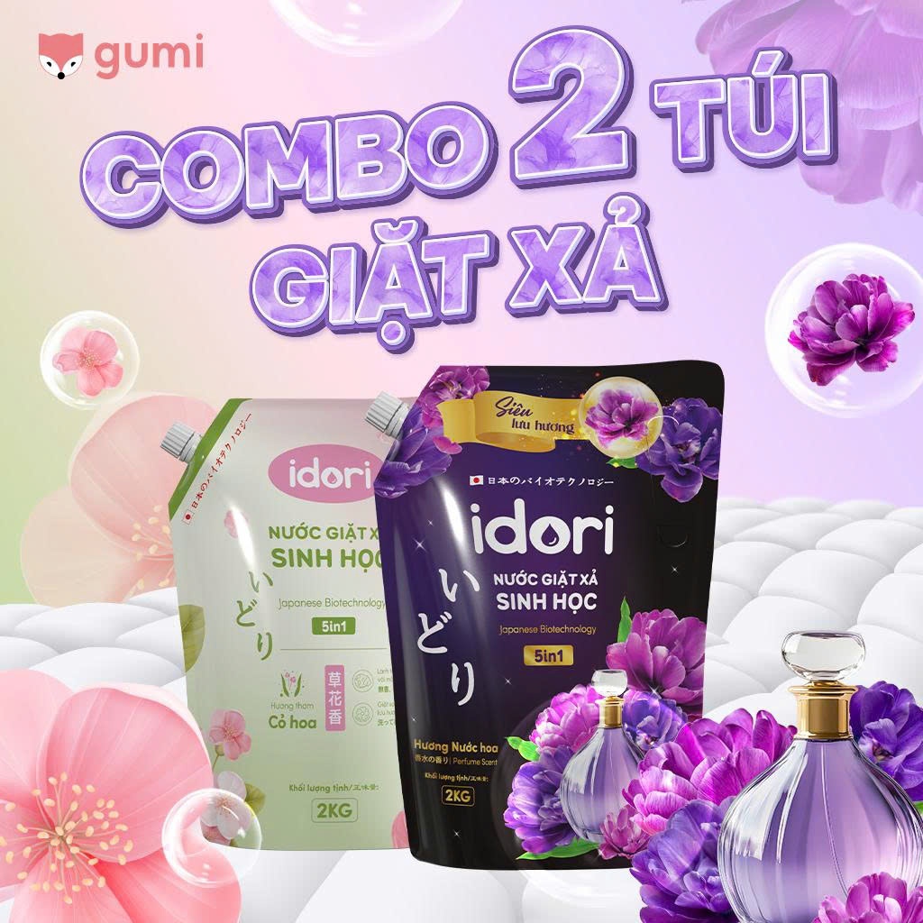 [MUA 1 TẶNG 1] Nước giặt IDORI/ Túi 2kg Hương Cỏ hoa/Nước hoa làm sạch vết bẩn,lưu hương bền lâu vn