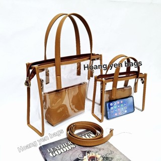 Túi nhựa trong suốt 2in1 (có dây kéo và dây đeo chéo) đựng được laptop và tập A3, A4