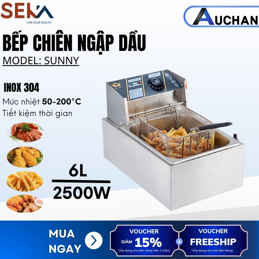 Bếp chiên nhúng điện Seka 6L, 12L inox cao cấp, hàng chính hãng, chiên ngập dầu công suất lớn