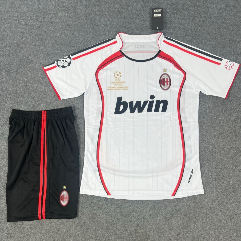 Bộ đá banh, đá bóng AC 2007 Trắng Đỏ Logo Thêu, in Tên số, Vải Mè Thái thoáng mát