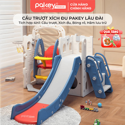 [MẪU MỚI] Bộ Cầu Trượt Xích Đu PAKEY Lâu Đài Cao Cấp Cho Bé, Tích Hợp Nhiều Trò Chơi Vui Nhộn, Thang Khép Kín P-CS07