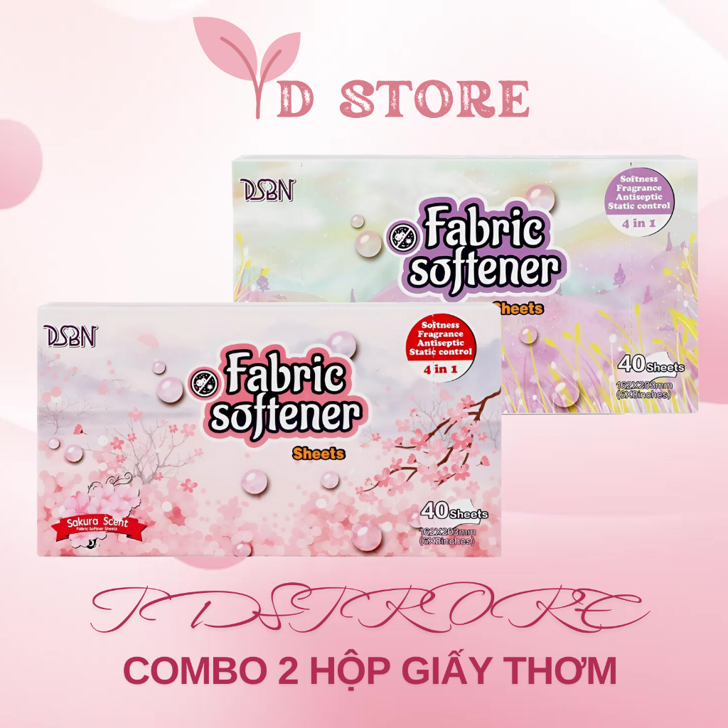 COMBO 2 Hộp Giấy Thơm Quần Áo Hương Hoa Anh Đào Và Oải Hương 40 tờ/hộp Dành Cho Máy Sấy Quần Áo Làm Thơm Quần Áo