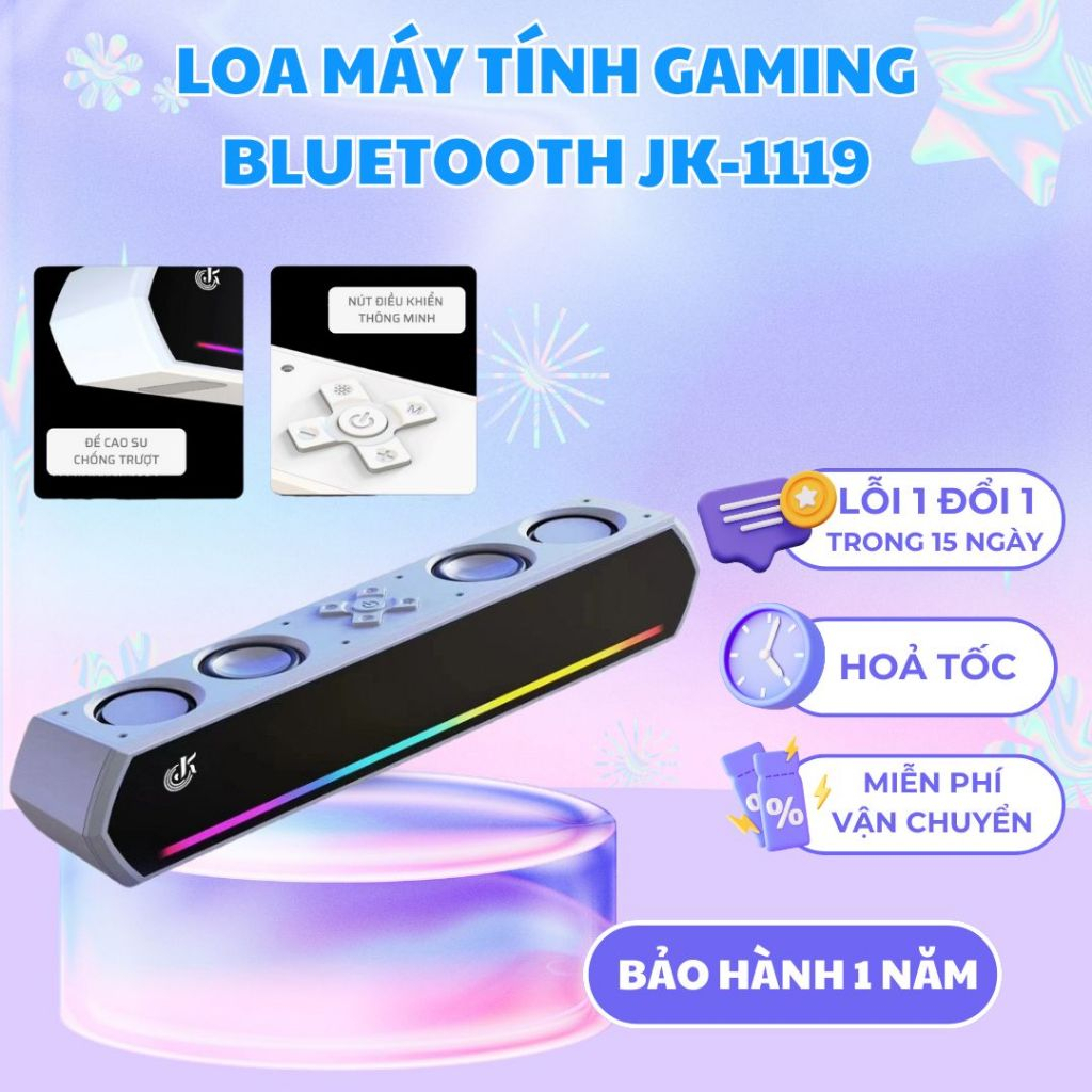 Loa Máy Tính Gaming Soundbar Bluetooth Để Bàn Màu Trắng JK-1119 Led Rgb Loa Vi Tính Âm Thanh Hay Bas