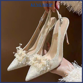 Giày cao gót nữ mũi nhọn đính hoa pha lê sang trọng, giày cưới ren lưới cao cấp cô dâu đẳng cấp got 5p 7p 9p