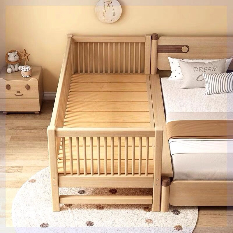 Giường ngủ cho bé ghép cạnh giường bố mẹ chất liệu gỗ thông tự nhiên kích thước 2M