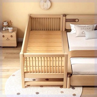 Giường ngủ cho bé ghép cạnh giường bố mẹ chất liệu gỗ thông tự nhiên kích thước 2M