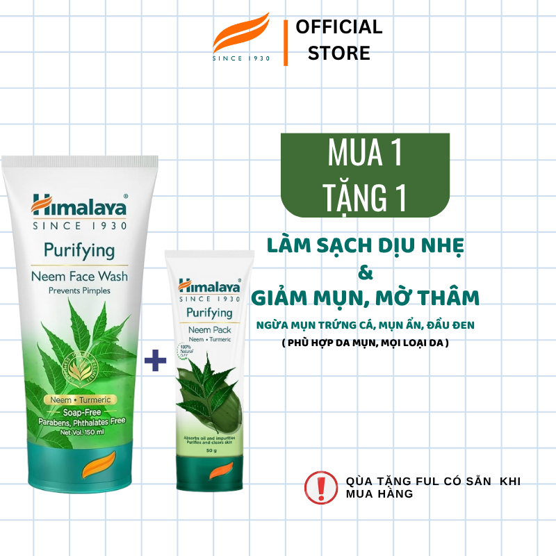 [DEAL 1 TẶNG 1] Sữa rửa mặt neem Himalaya Purifying Neem Face Wash 150ml TẶNG Mặt nạ đất sét 50ml
